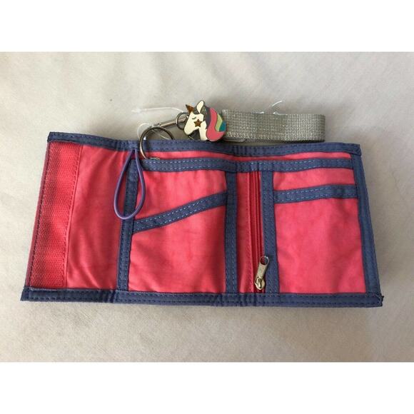 Cat & Jack Girls Sparkle Lanyard Crossbody Wallet Unicorn Fob Iridescent Silver - Picture 2 of 6